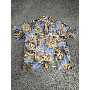 Paradise Gold Shirt Mens Large Multicolor Fish Hawaiian Aloha Button Front